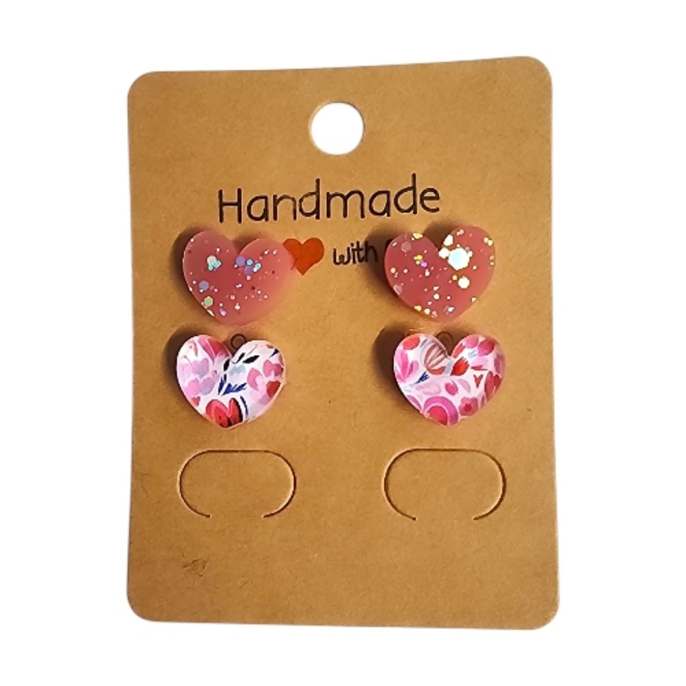 Blossom Sparkle Heart Acrylic Stud Earrings - 2 Pair